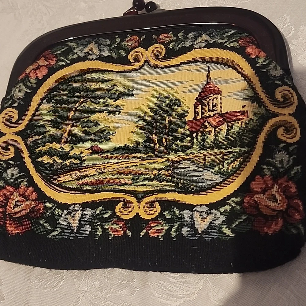 Vintage Tapestry Clutch with Floral Design